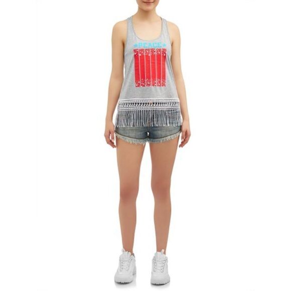 Celebrate Patriotic Juniors Tank Top w/Fringe on the Bottom (Size: Medium) - Picture 3 of 12